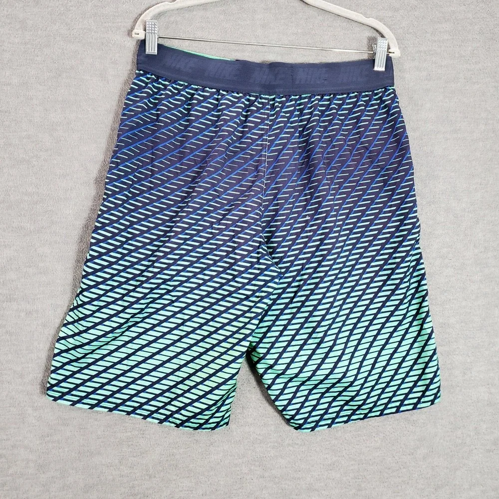 Nike Men Swimwear Medium Blue Geometric Trunks Logo Outdoor Beach Surf‎